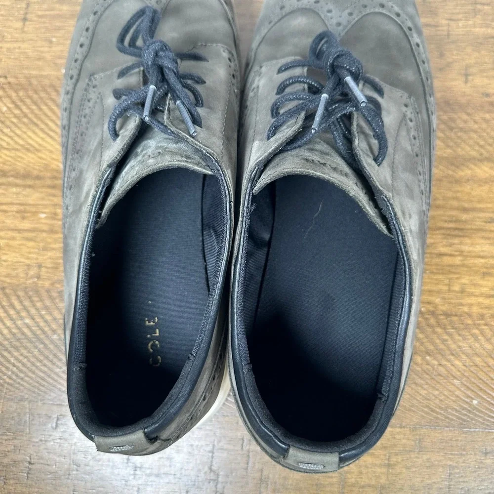 Cole Haan Shoes Mens 12 Green Gray Grand Plus Essex Wedge Wingtip Oxford Dress